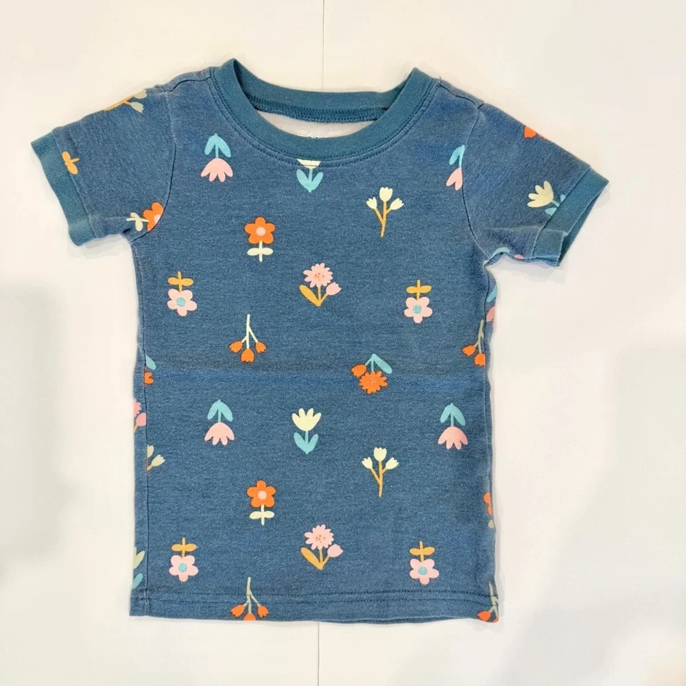 Old Navy Blue Teal Floral Toddler Girls Short Sleeve and Shorts Pajama Set - 3T
